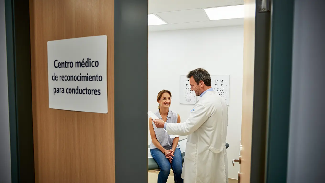 Persona realizando un examen psicotécnico en un centro médico para conductores