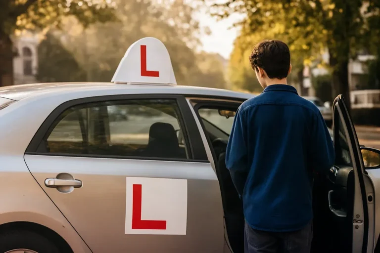 Coche de autoescuela con la placa L para sacarse el carnet a los 18
