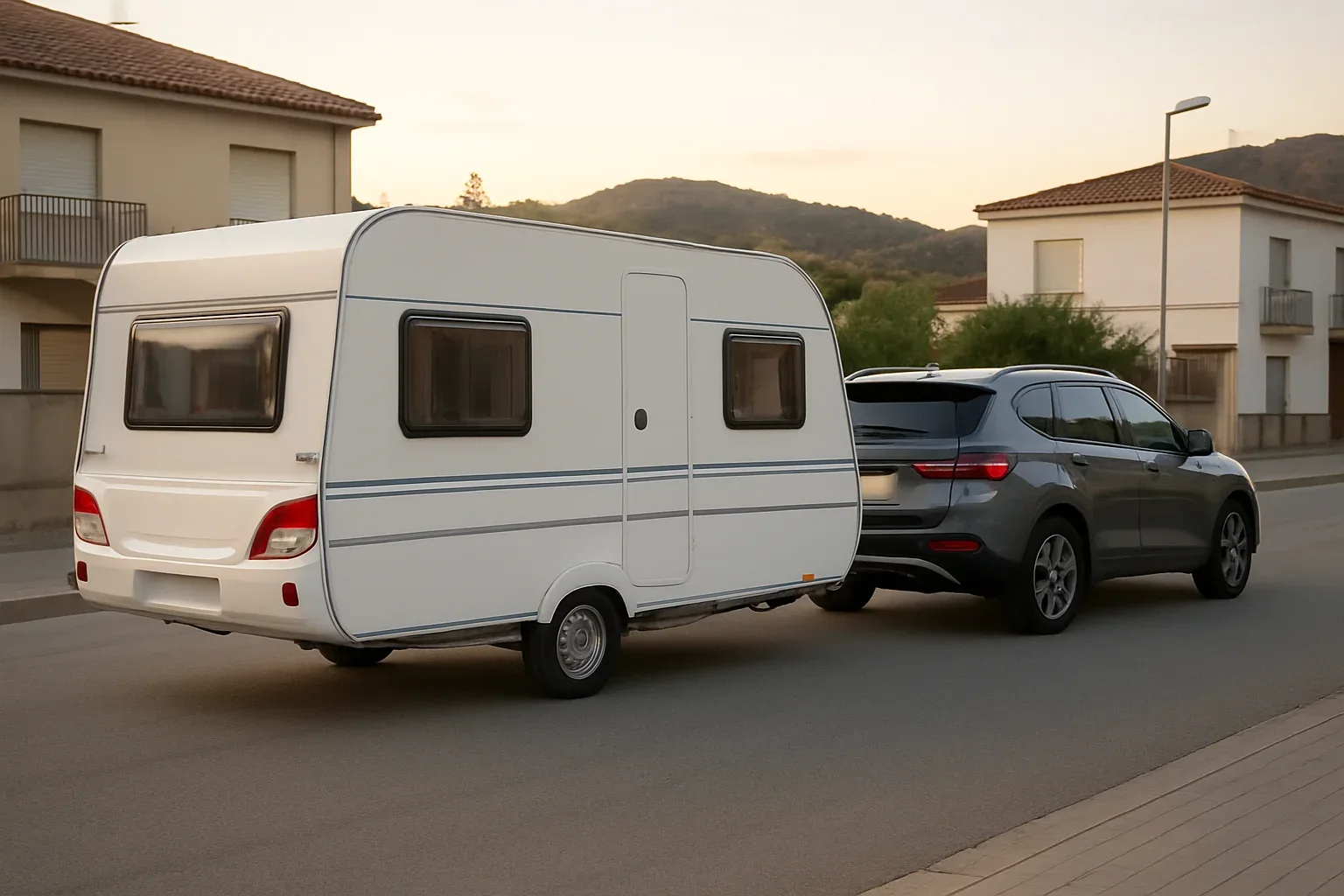 Coche con una caravana enganchada, un caso típico del permiso B+E de remolque