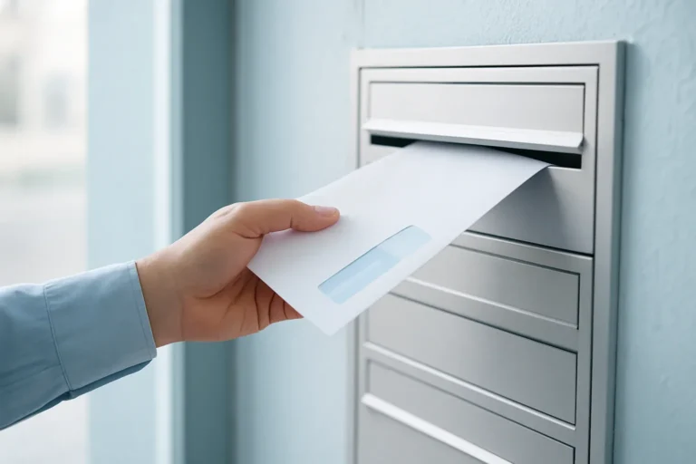 Sobre con el carnet de conducir nuevo recién recogido del buzón de casa