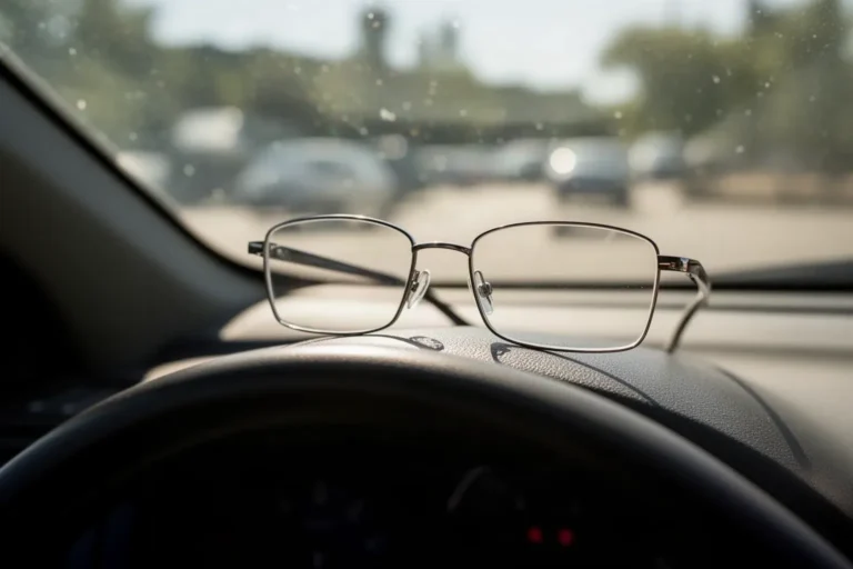 Gafas graduadas sobre el volante de un coche, código 01 del carnet