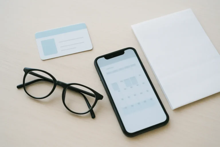 DNI, gafas y un informe médico preparados sobre una mesa antes de la cita